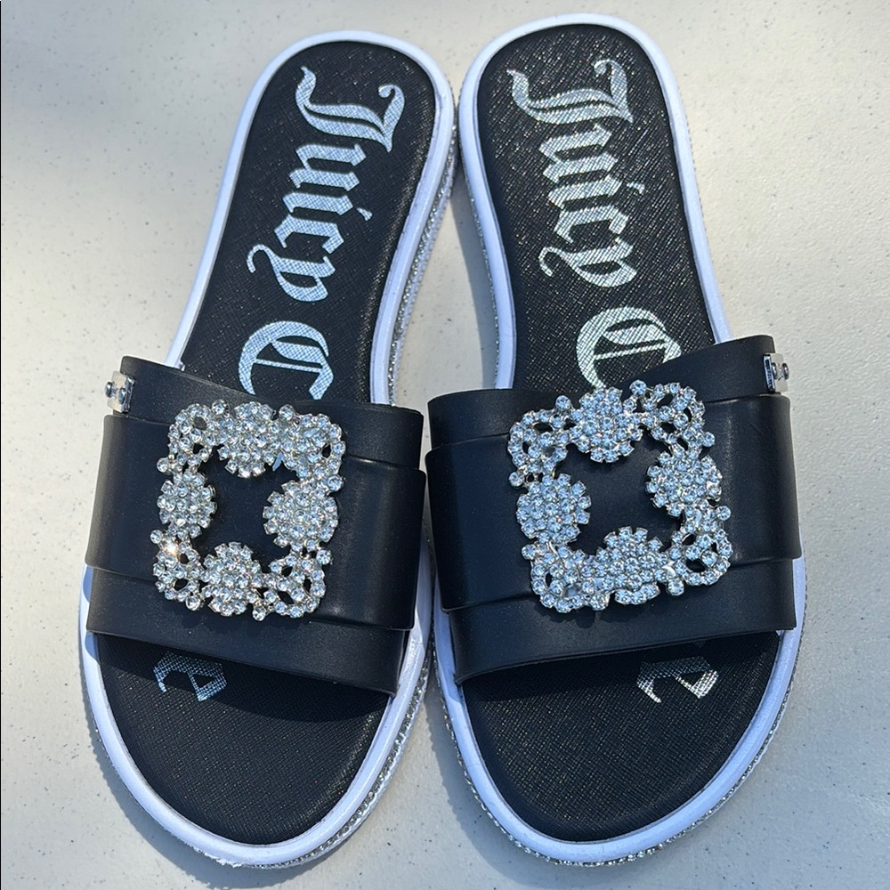 Juicy Couture Black Sandals with Crystal Embellishment